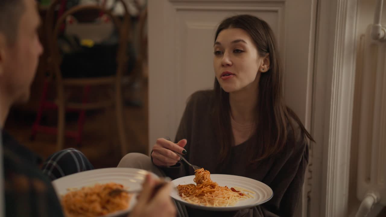 Couple Eating Spaghetti at Home