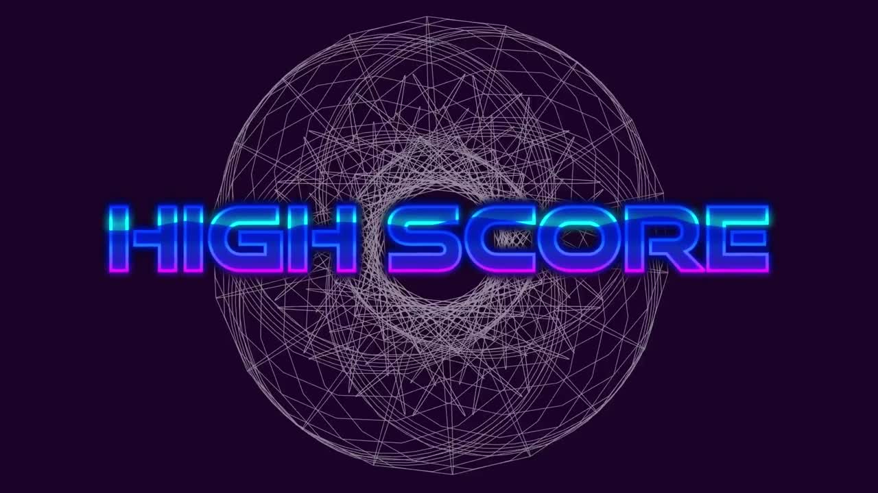 animación de puntaje alto sobre gráficos en movimiento sobre fondo oscuro