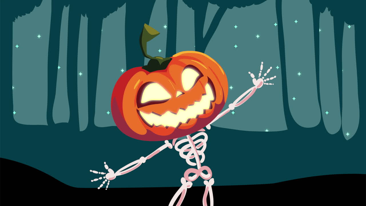 feliz animación de halloween con personaje de calabaza