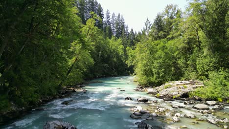 Aerial-ascent-of-Mamquam-River,-BC,-Canada