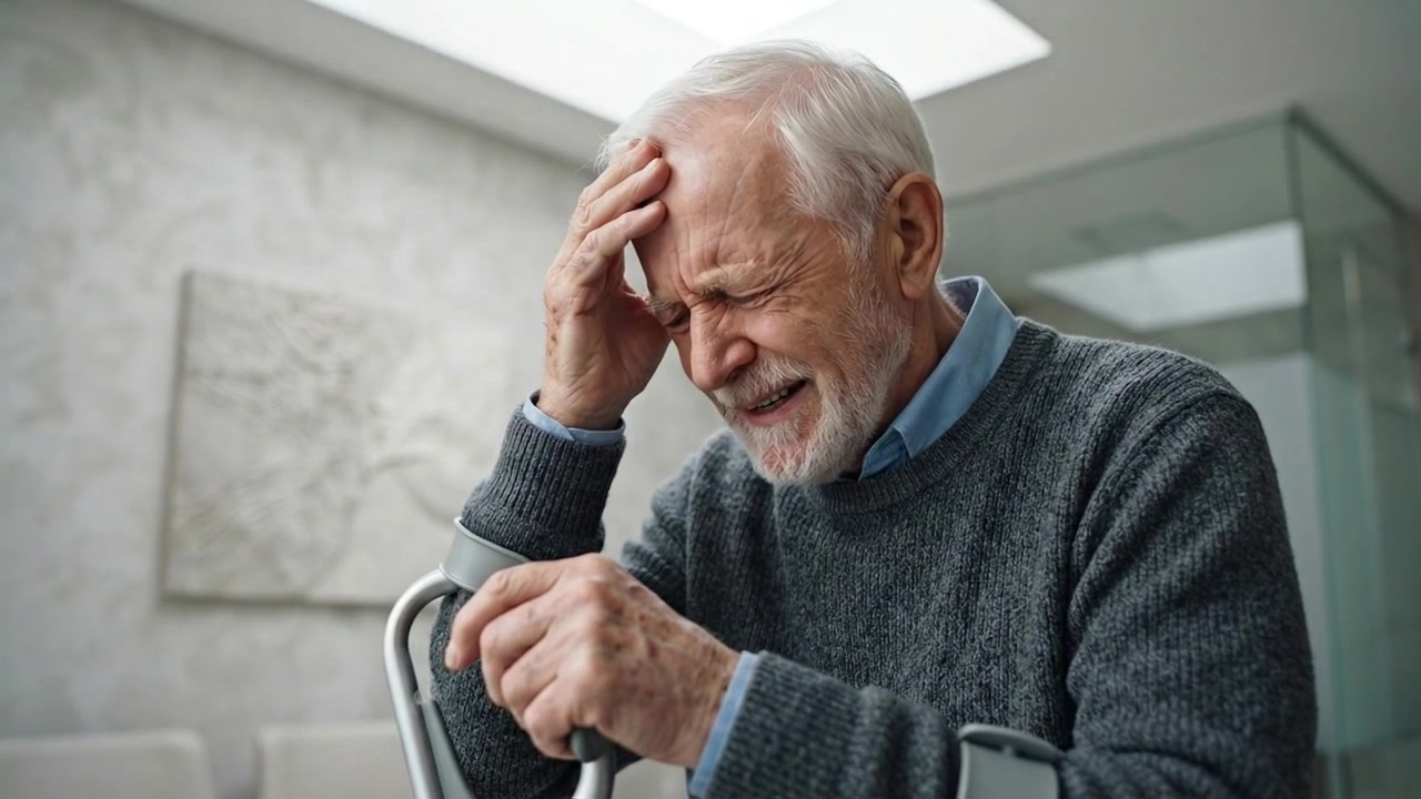 Senior Man Holding Head Experiencing Severe Headache