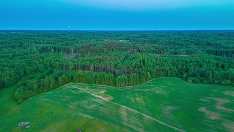 Pintoresco-Bosque-Rural-Con-La-Luna-Sobre-El-Horizonte---Paso-Elevado-Aéreo