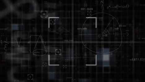 animation of scope scanning over mathematical equations and formulas against black background