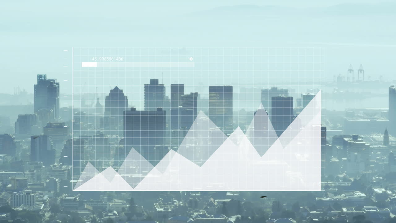 도시 풍경에 대한 다이어그램의 애니메이션과 데이터 처리