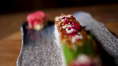 close-up of eel sushi