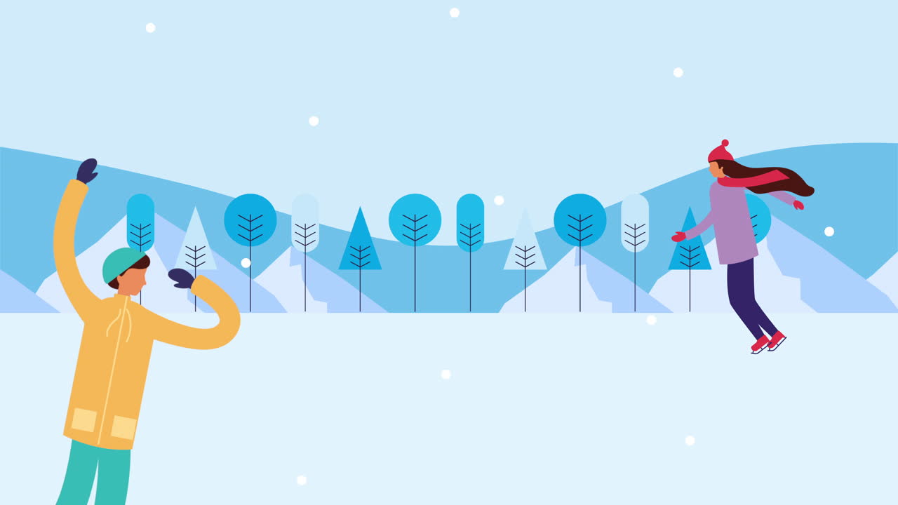 젊은이 들 이 눈 풍경 에서 스케이트 를 타고 있다