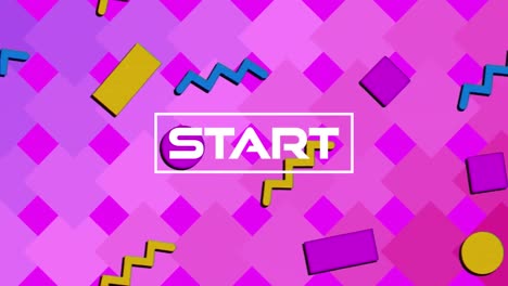 Animation-of-start-text-banner-over-colorful-abstract-shapes-against-textured-purple-background