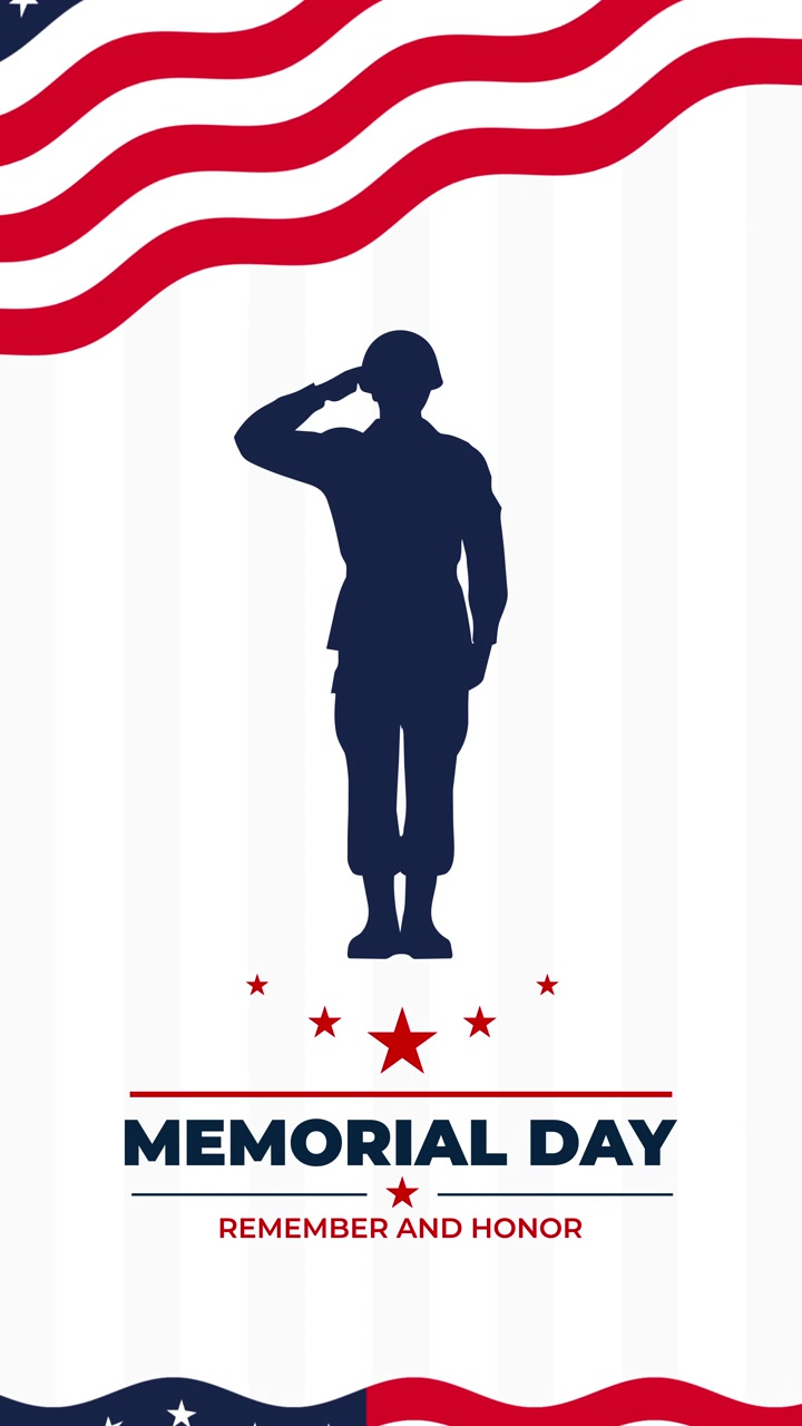 Memorial Day Message with Waving American Flag and Soldier Silhouette