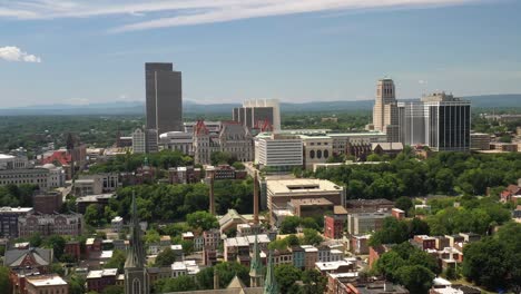 albany, new york skyline with drone video moving sideways