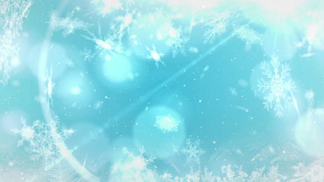 animation of falling snowflakes and lights over blue background