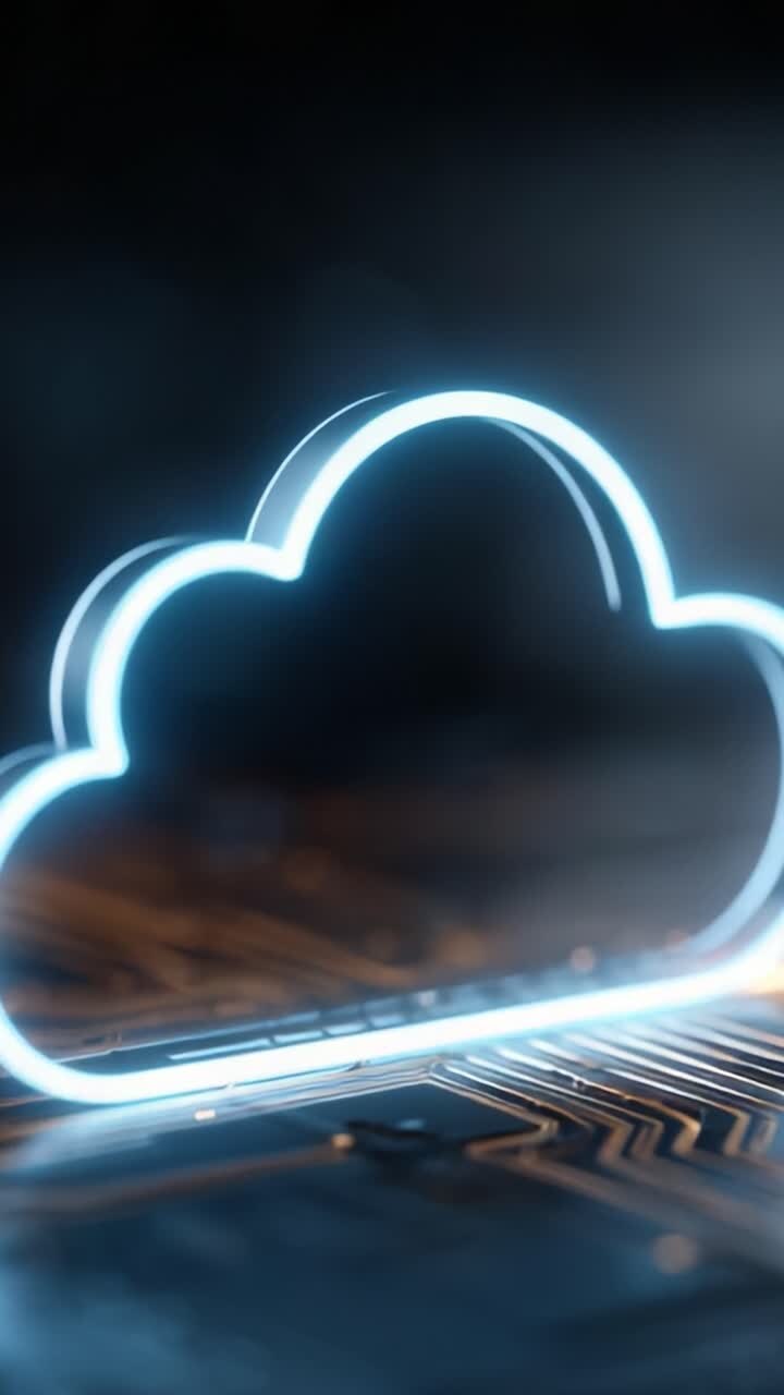 Illuminated Cloud Concept Over Glowing Circuit Board Background, Showcasing Digital Connectivity and Technology Infrastructures in a Futuristic Setting