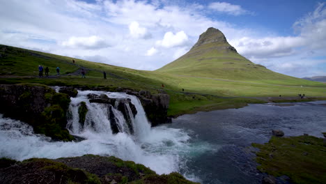 kirkjufell mountain landscape in iceland summer.