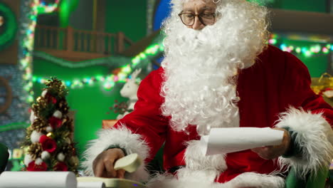 santa claus reading letters and making phone calls