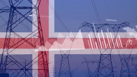 animation of financial data processing over flag of norway