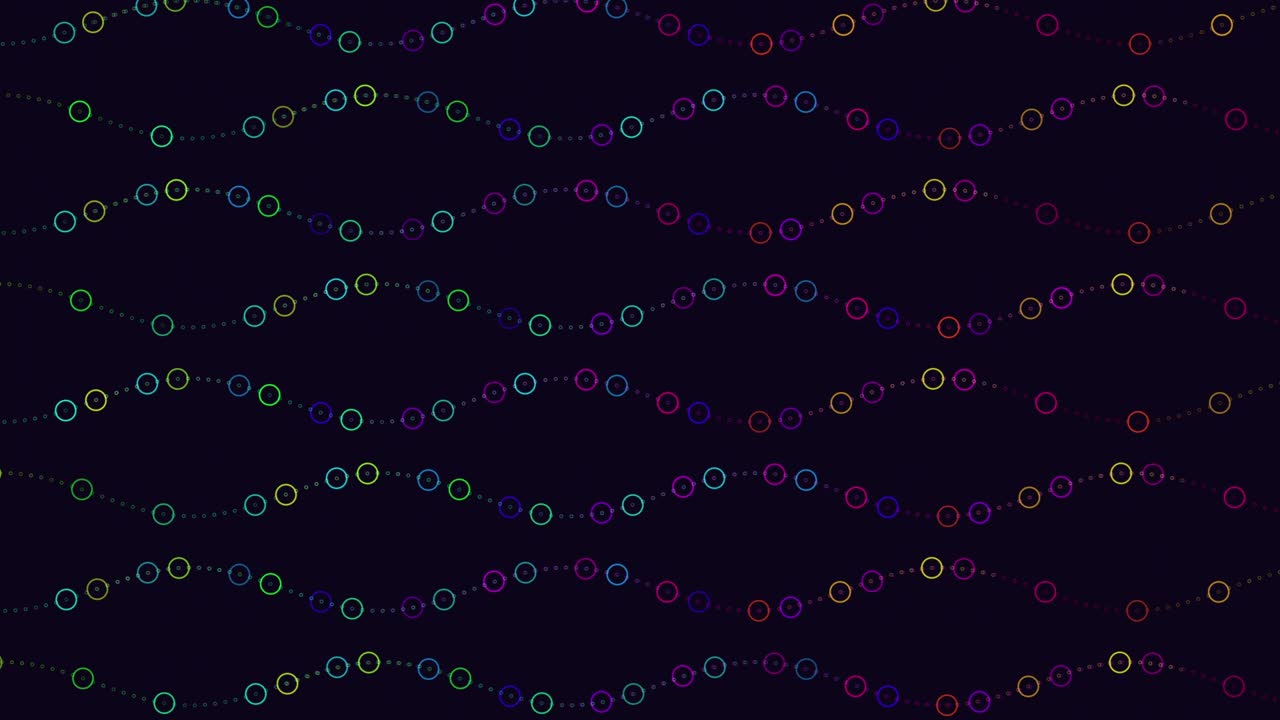 Neon colorful futuristic rings and waves pattern on dark space