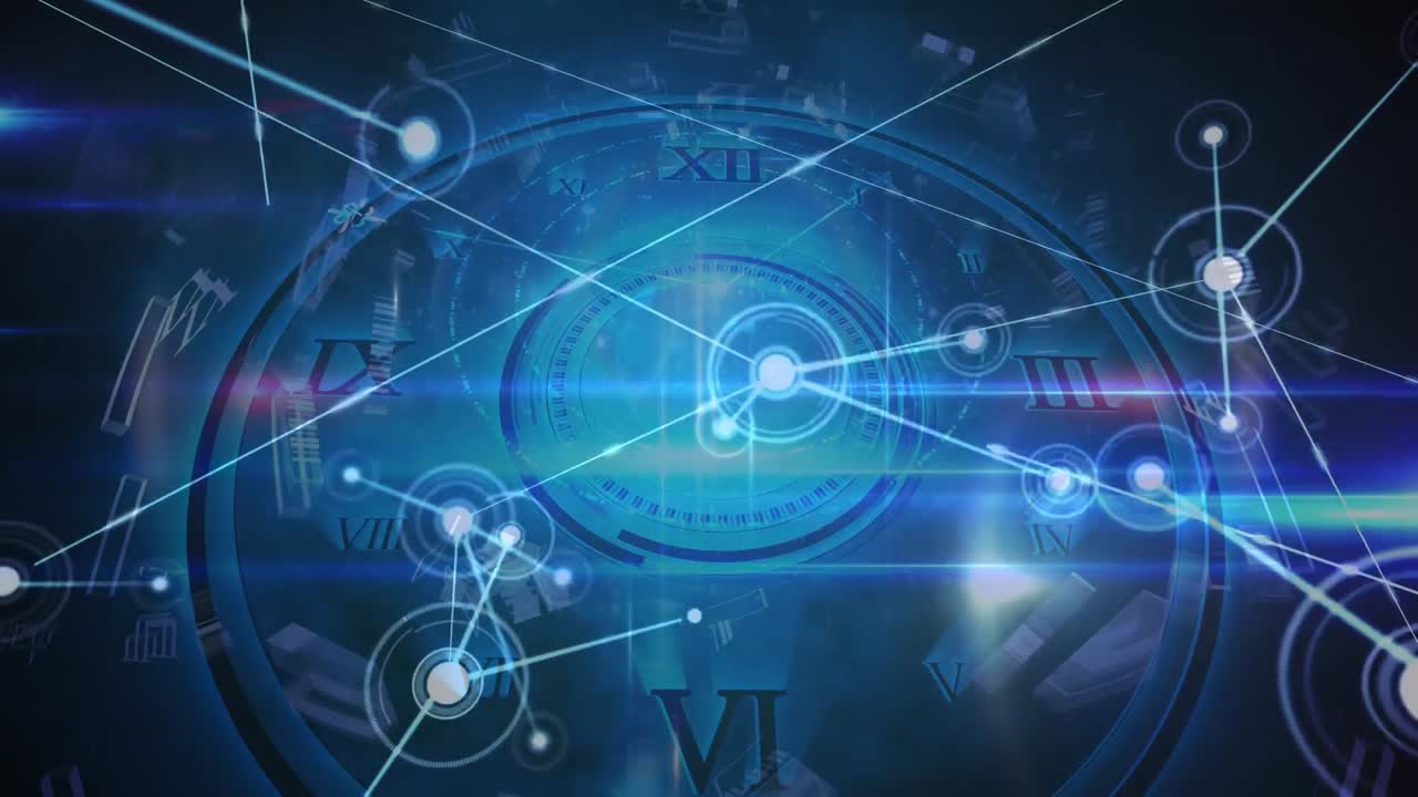 파란색과 검은색 바탕에 을 통해 연결 네트워크의 애니메이션.