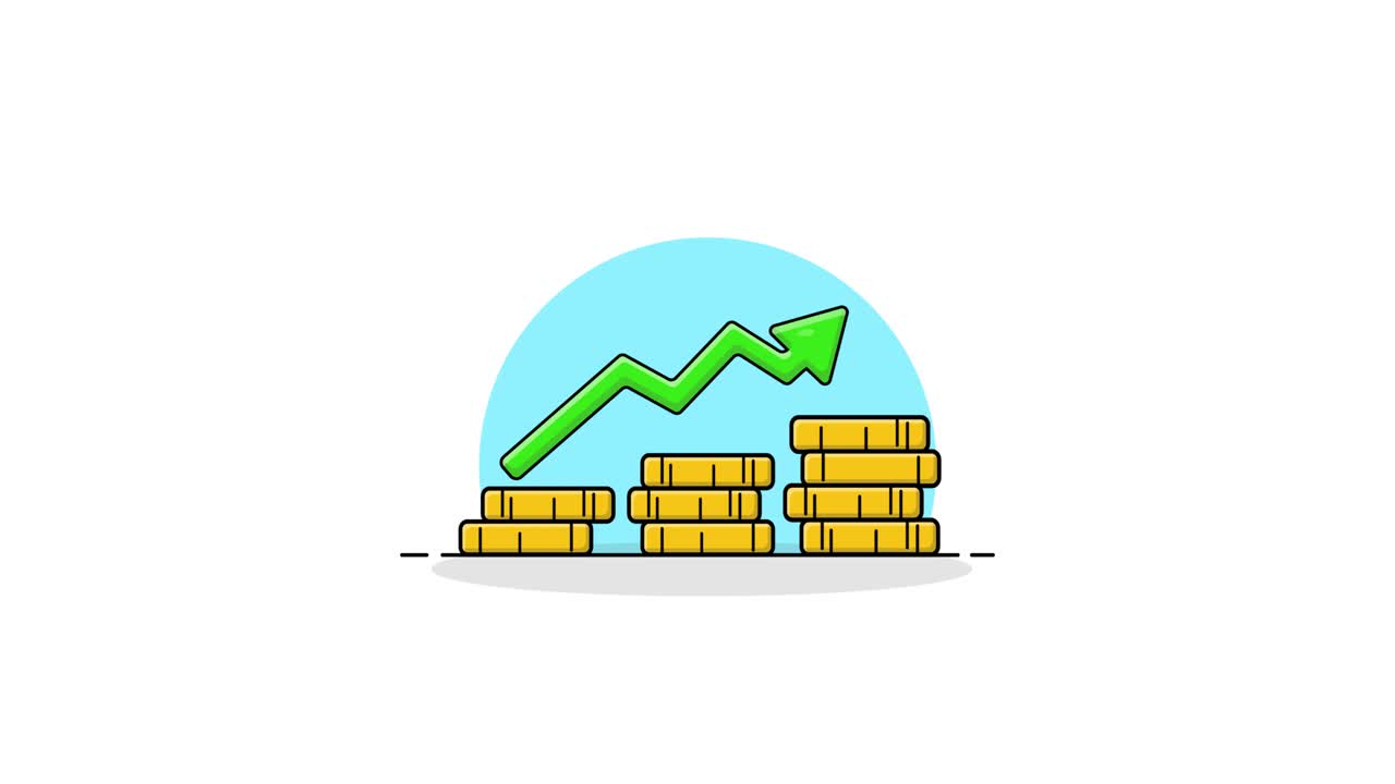 Animated Coins Stacking with Upward Growth Arrow Representing Financial Success