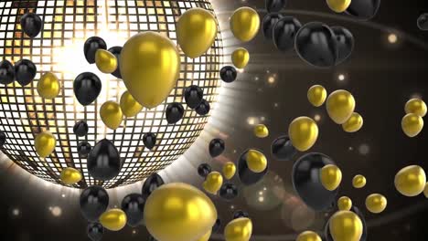 globos y pelota de discoteca sobre fondo negro