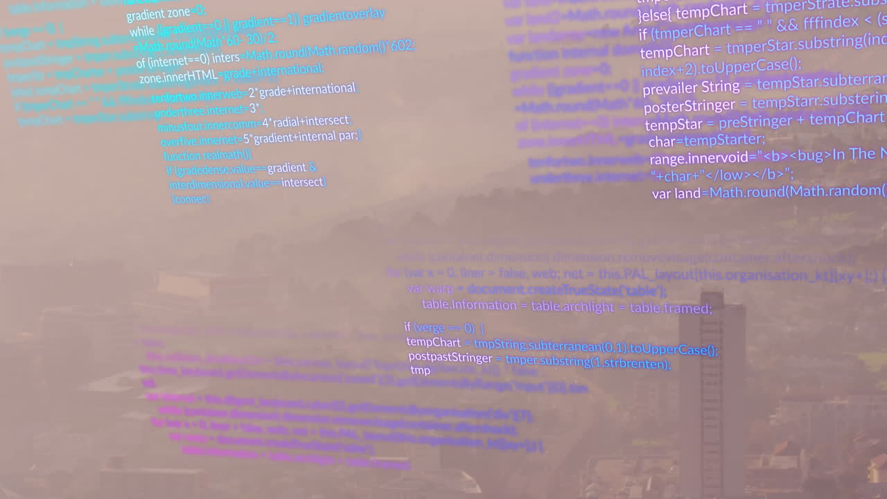 도시 풍경 위의 데이터 처리 애니메이션