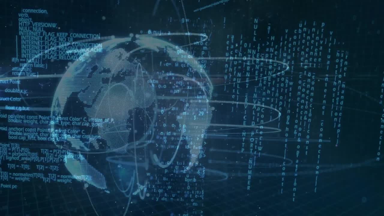Animation of computer data processing over globe