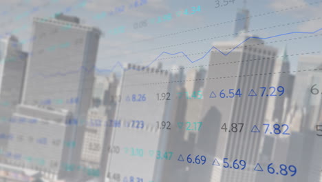 Animation-of-stock-market-and-diagrams-over-cityscape