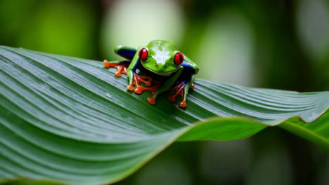 vibrant red-eyed tree frog on a green leaf