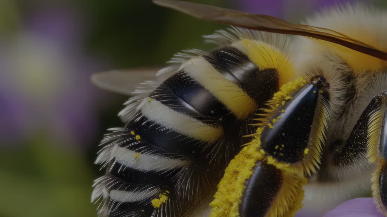 Macro Shot of a Bee Covered in Pollen