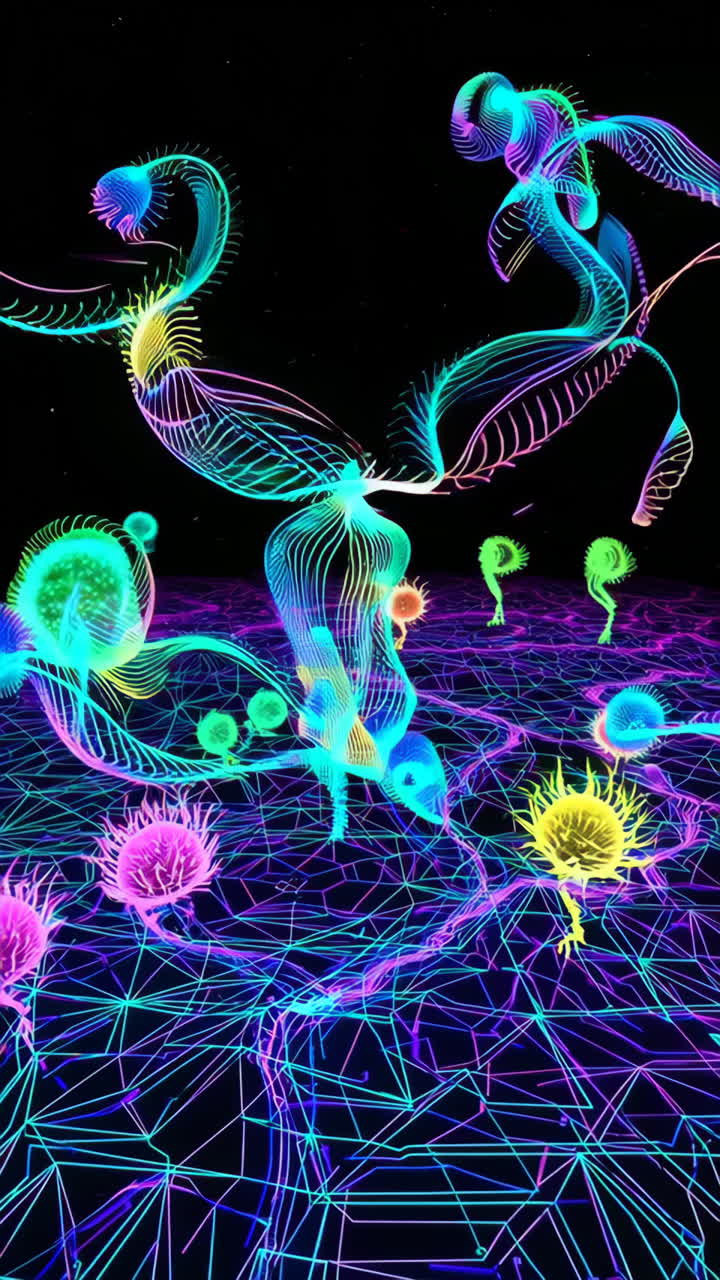 Abstract Glowing Plants in a Digital Landscape