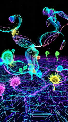 abstract glowing plants in a digital landscape