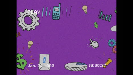 animación de iconos de redes sociales sobre la pantalla con ruido