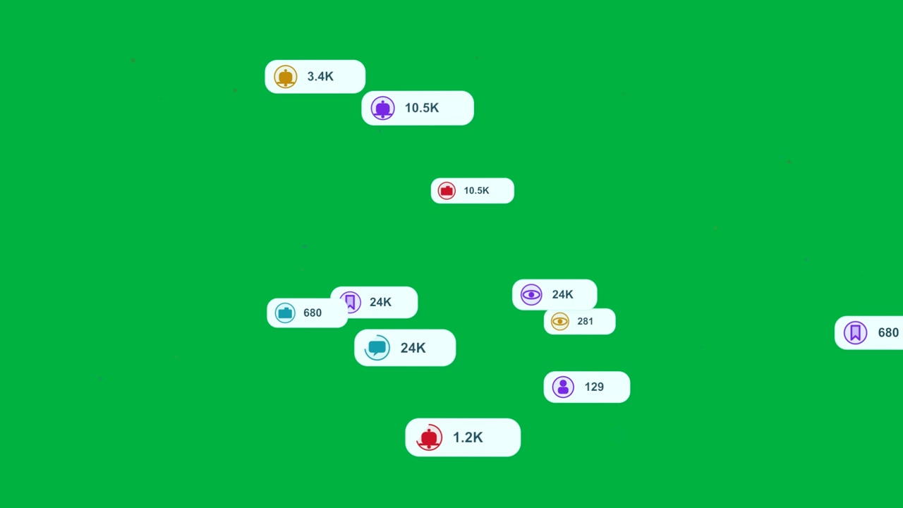 Badge che appare su sfondo trasparente, scintillando, spuntando, scorrendo, collegandosi, raggruppandosi e svanendo per mostrare i dati.