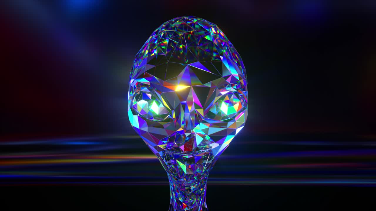 concetto di esplorazione spaziale. la faccia di diamante dell'alieno cambia forma. colore neon blu. animazione 3d di un ciclo senza cuciture.