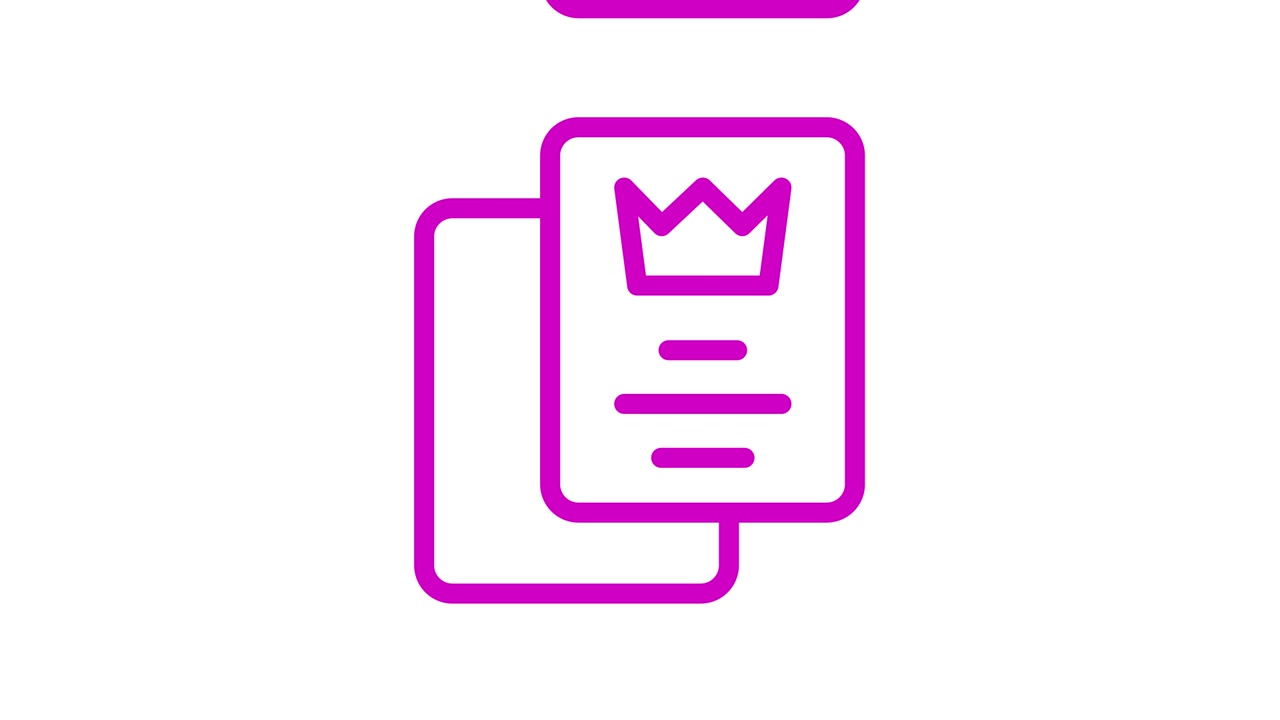 Icona animata con contorno magenta di carte con corona