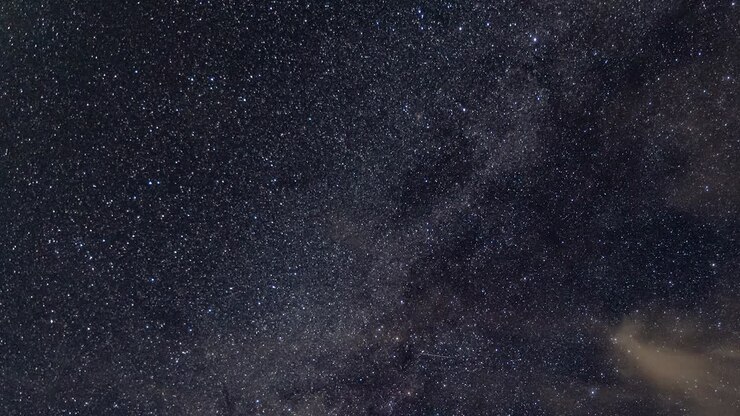 Milky Way and star time lapse with moving clouds, airplanes on clear night until dusk