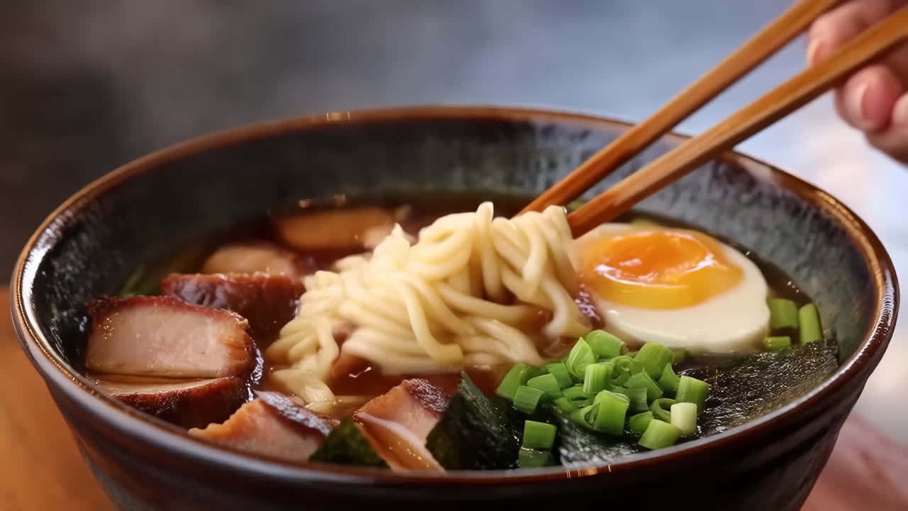 Bowl of Ramen with Egg and Pork