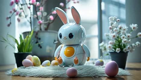 cute robot bunny with easter eggs