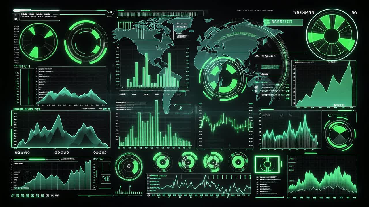 Animated Digital Dashboard with Graphs and World Map