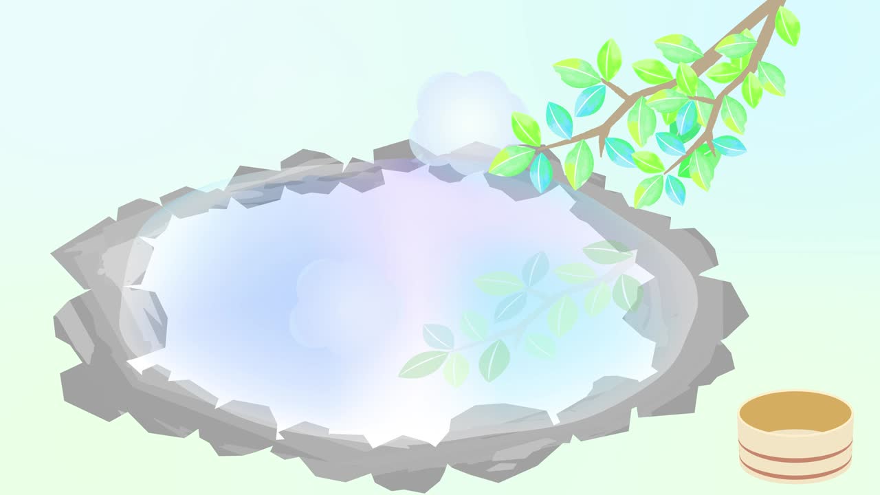 여름에 일본의 온천 애니메이션