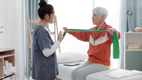 elderly woman doing exercise with a resistance