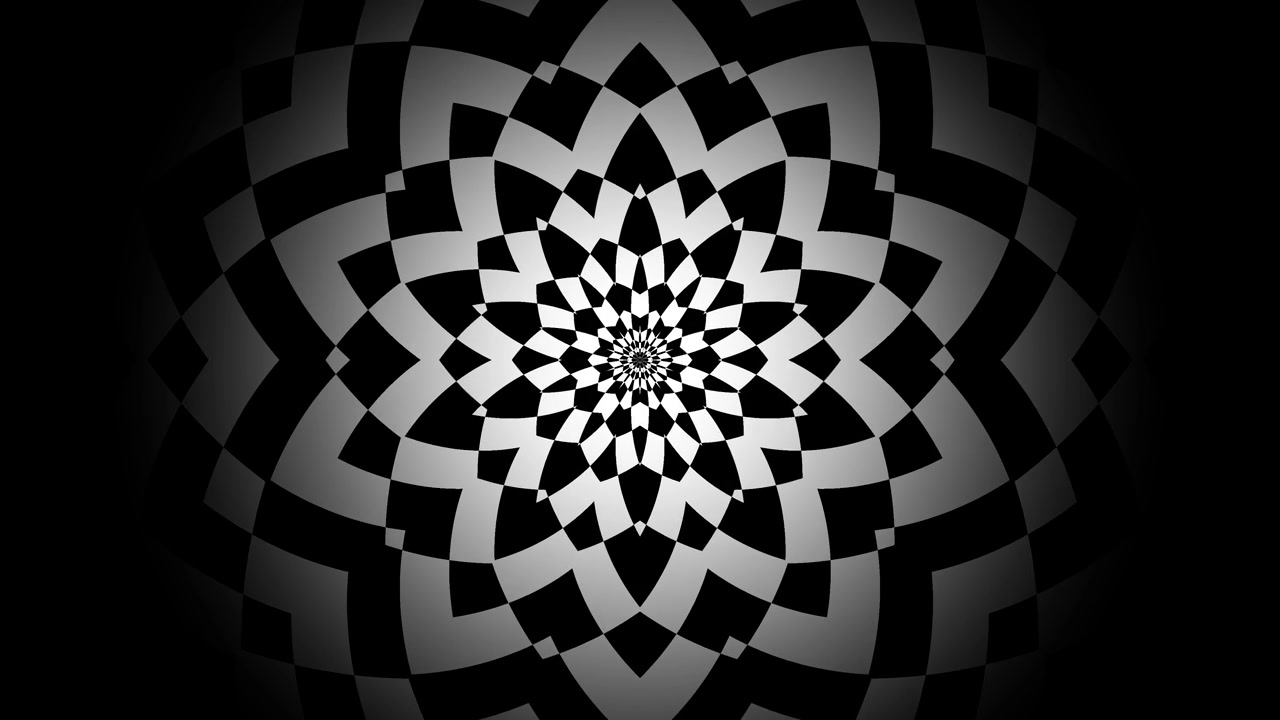 Sfondo illusione ottica a spirale ipnotica. Questa grafica in movimento presenta un'illusione a spirale ipnotica con motivi a contrasto bianchi e neri. Crea movimento e profondità, adatta a varie creazioni.