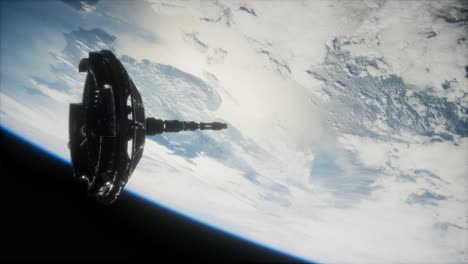 satélite espacial futurista en órbita alrededor de la tierra