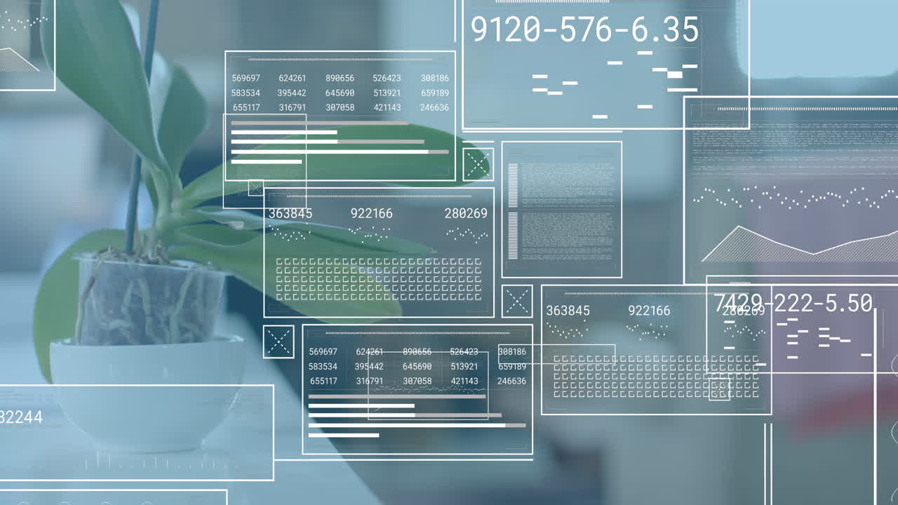 Animation of data processing over plant in office