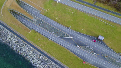 top down aerial view of ryfast in norway