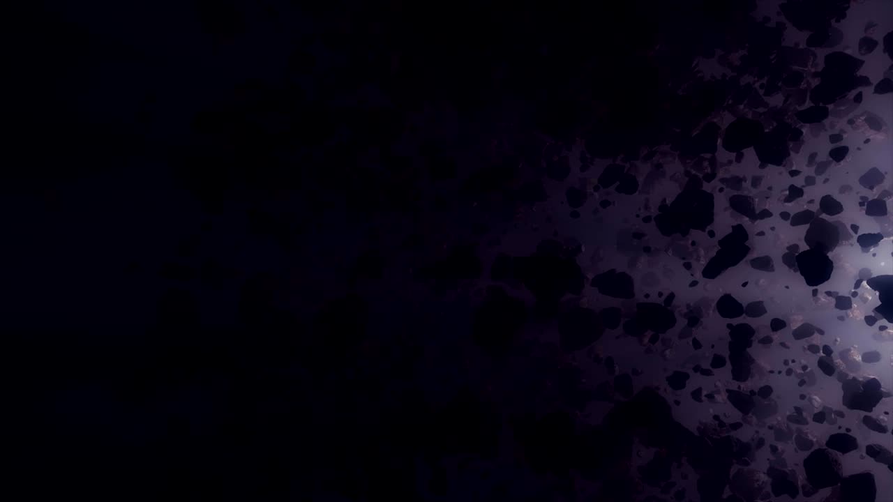 кинематографический полет в глубокое космическое поле астероидов.