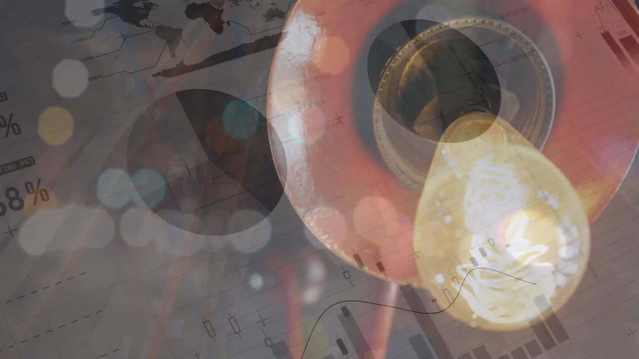 animación de gráficos y datos financieros sobre la luz del almacén