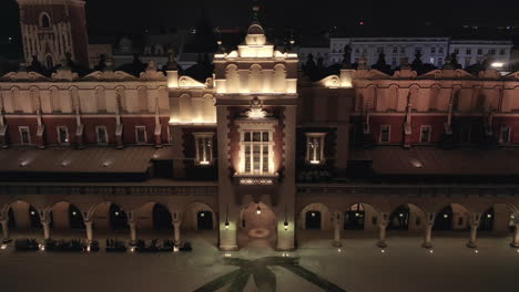 winter in krakow, poland - aerial view of sukiennice - cloth hall