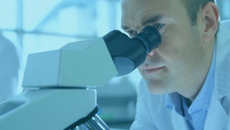 animación del registro estadístico y el procesamiento de datos sobre el científico que trabaja en el laboratorio
