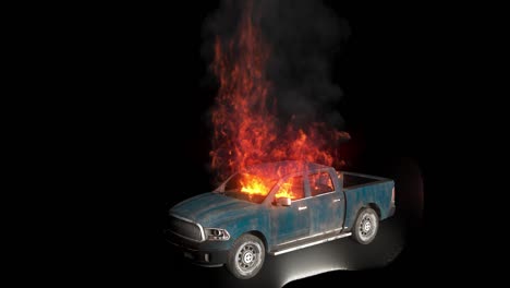 an exploded burning car is burning, the car is burning in slow motion. looping vfx animation with an alpha channel.