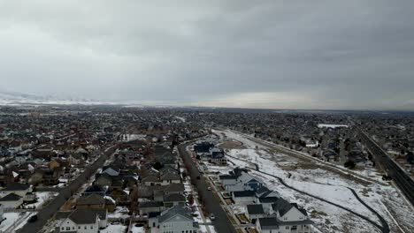 daybreak is a planned community in south jordan, utah in winter - aerial panorama