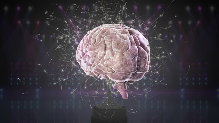 Animazione di un cervello su sfondo nero.